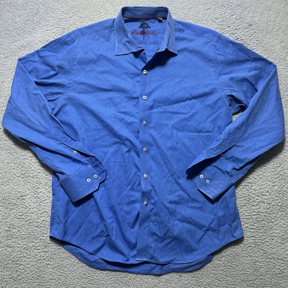 Robert Graham Shirt Mens‎ Large Blue Button Down Classic Fit Geometric Collared